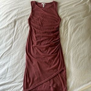 Leith Dusty Rose Casual T-Shirt Dress with Ruched Side, Size Small